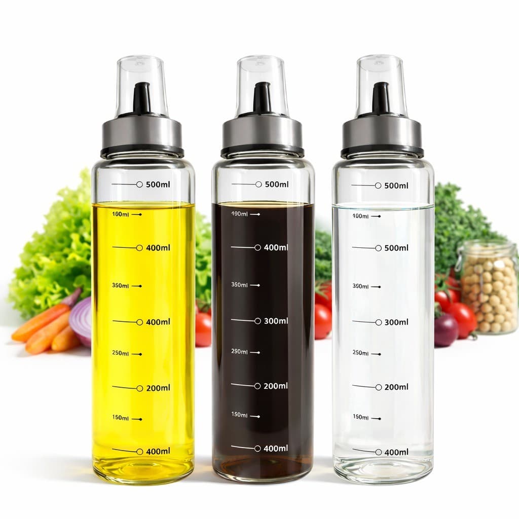 Conjunto De Galheteiro Porta Azeite Vinagre 540 ML Vidro com Tampa Kit 3