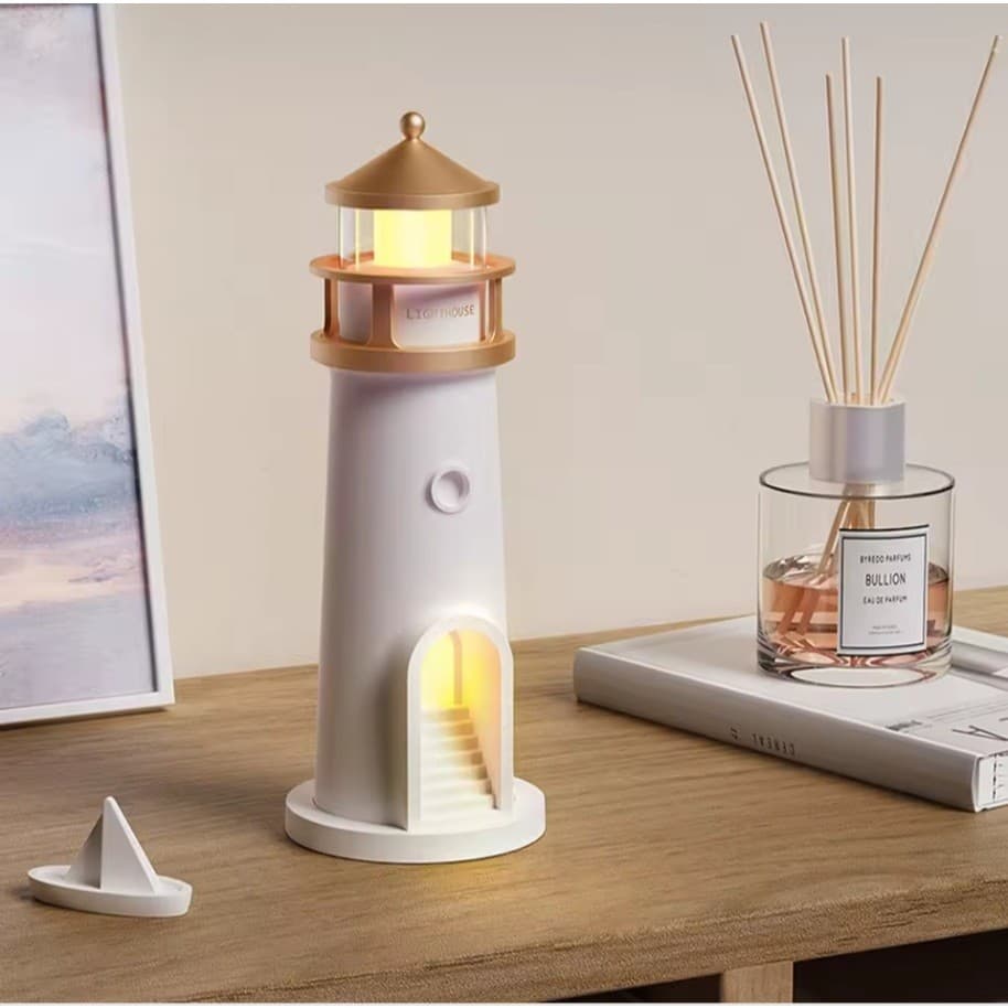 Luminária Farol com Projetor de Lua LED USB Recarregável Sensor de Presença Decoração