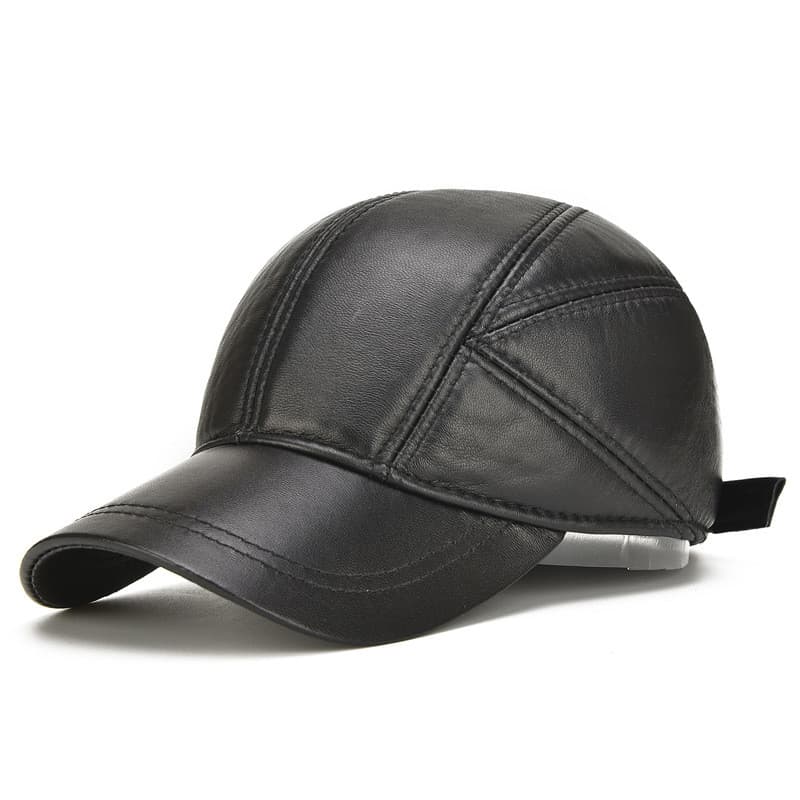 Boné Casual Masculino de Couro Genuíno com Aba para as Orelhas, Bonés Masculinos de Couro de Vaca Real, Bonés de Beise