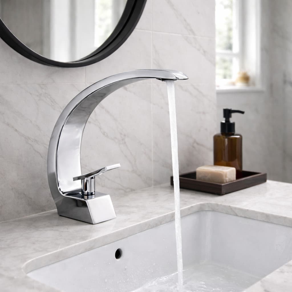 Torneira Banheiro Monocomando Cascata Curva Cromada Premium
