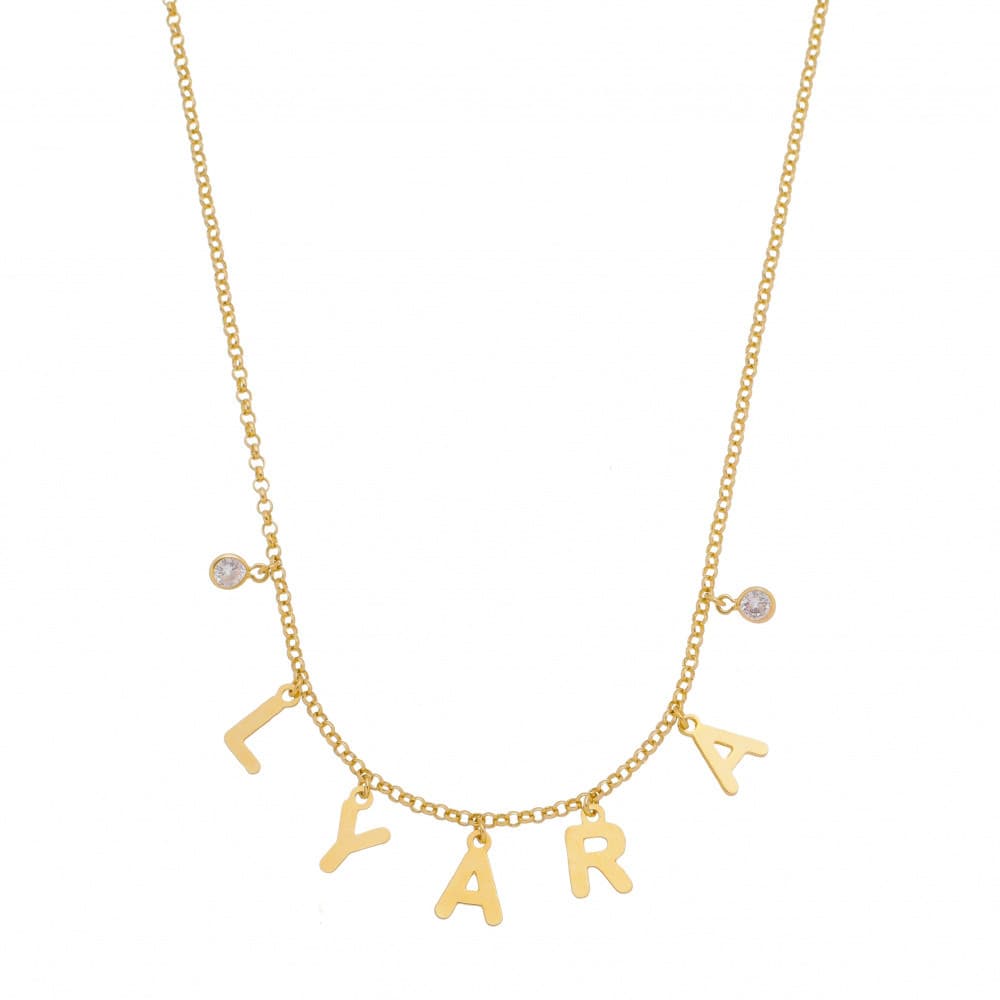 Colar Personalizado com Nome em Mini Iniciais e Pingente Zircônias nas Laterais | Feminino | Banhado Ouro 18K | Semijoia
