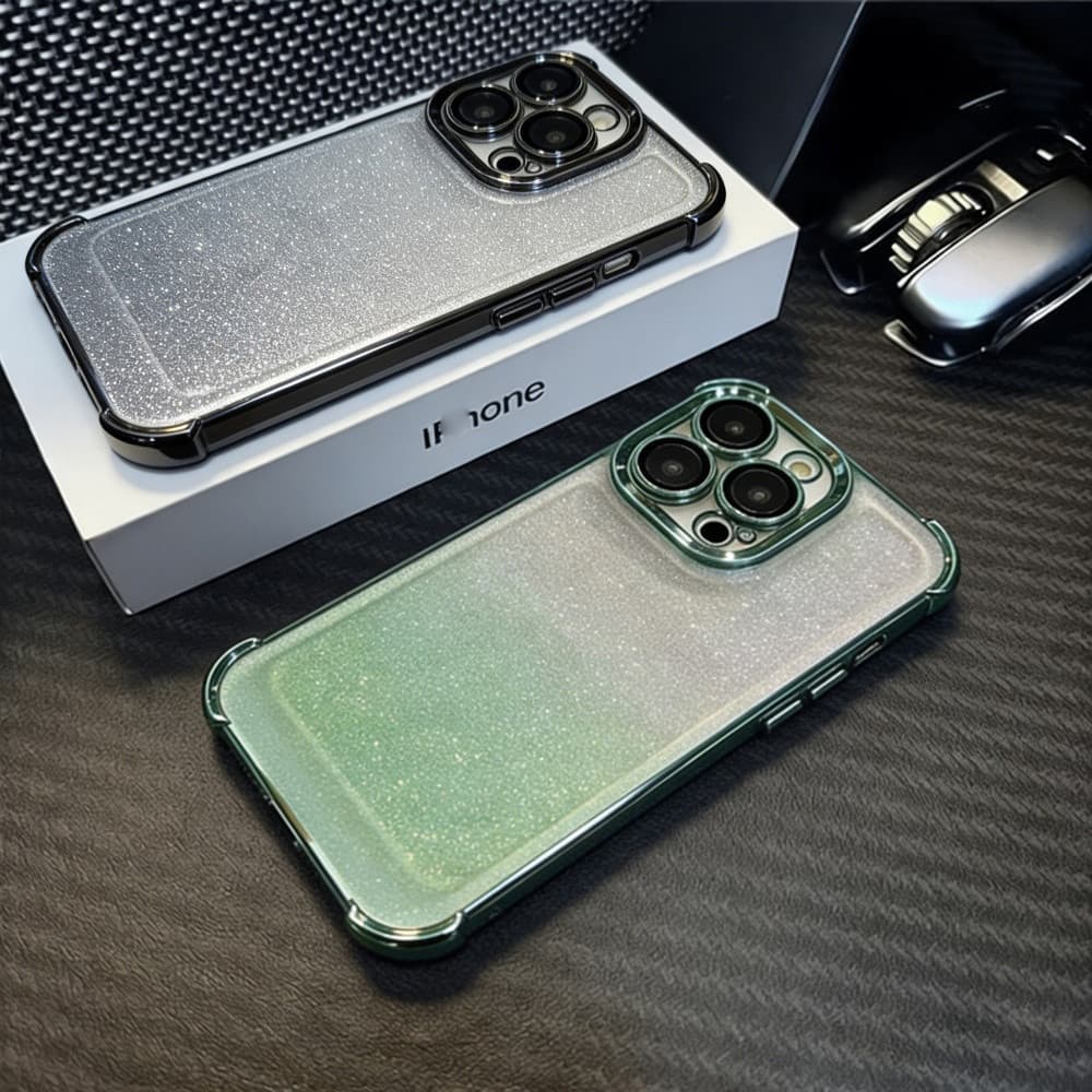 Capa Galvanizada Com Glitter Brilhante Para iPhone 11 12 13 14 15 16 17 11 Pro Max Plus Air Protetora Completa N109x3075