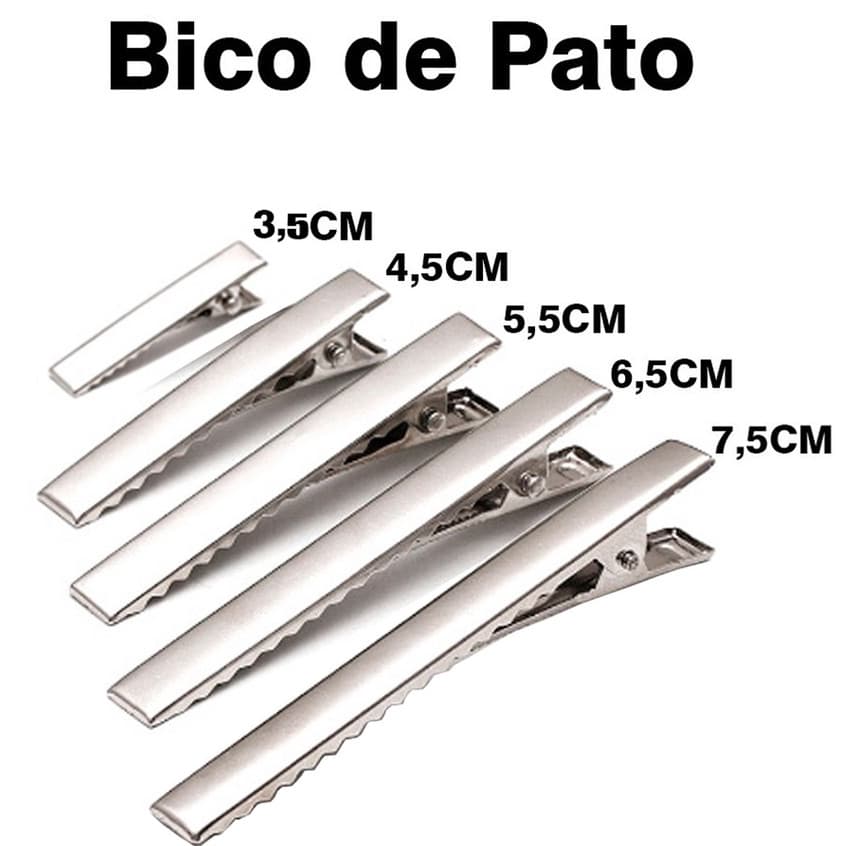 Bico de Pato Presilha Jacaré | 3,5cm a 7,5cm – Pacotes com 50 ou 100 Unidades | Artesanato e Laços