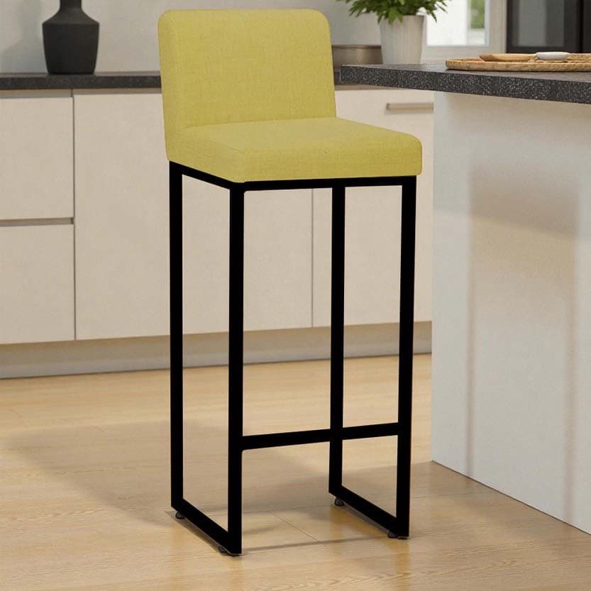 Banqueta Andy Moderna Ferro Preto Estofado Suede Amarelo