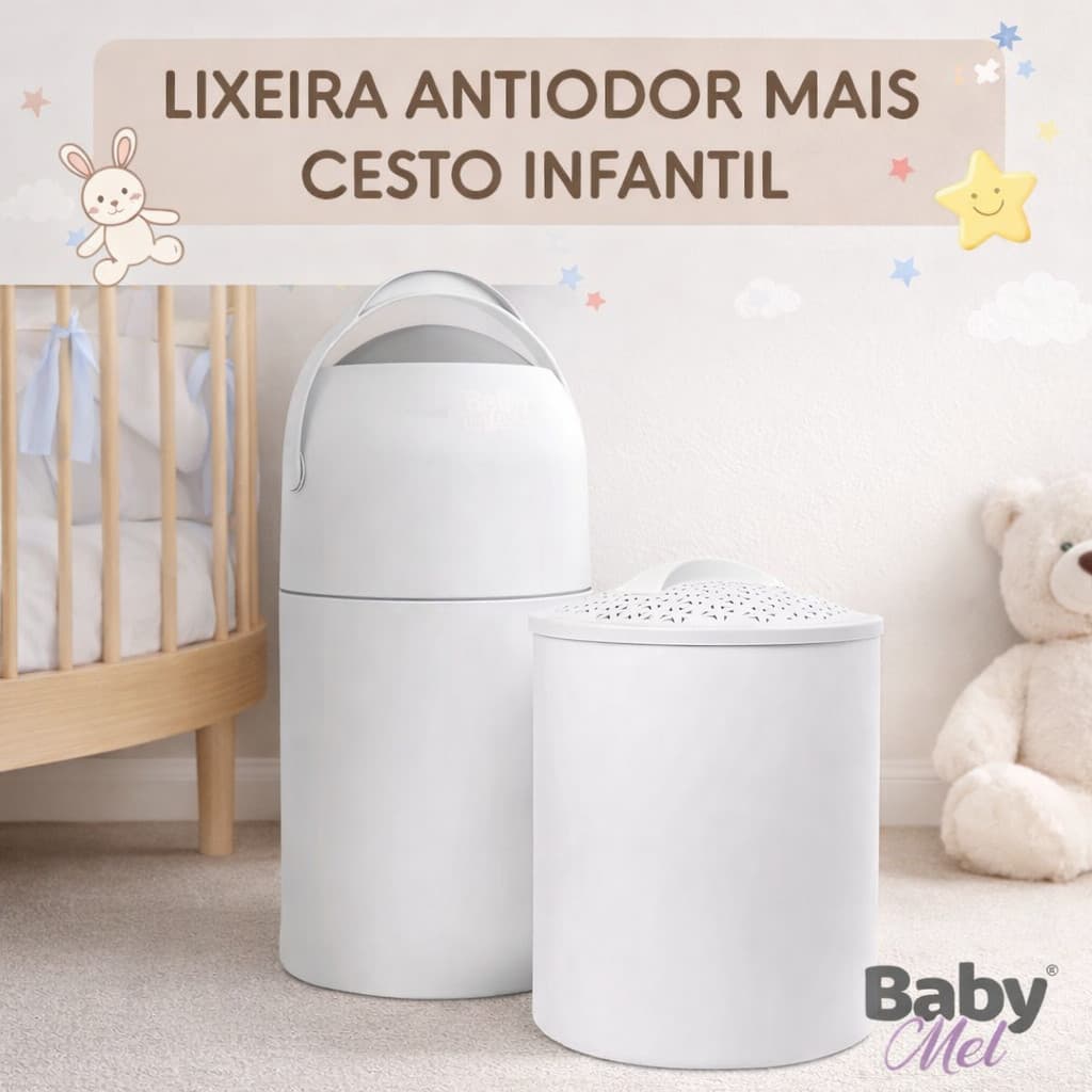 Lixeira Antiodor Baby Mel e Cesto Quarto de Bebê Banheiro Fraldas Cozinha Roupas Escritório Pet