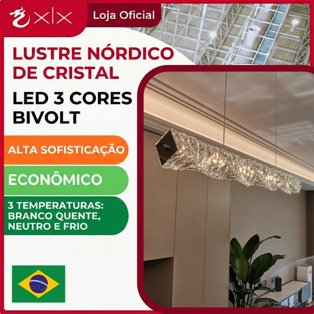 Lustre de cristal 80cm nórdicas pós-moderno para sala de jantar e sala de estar 3 Cores Bilvolt