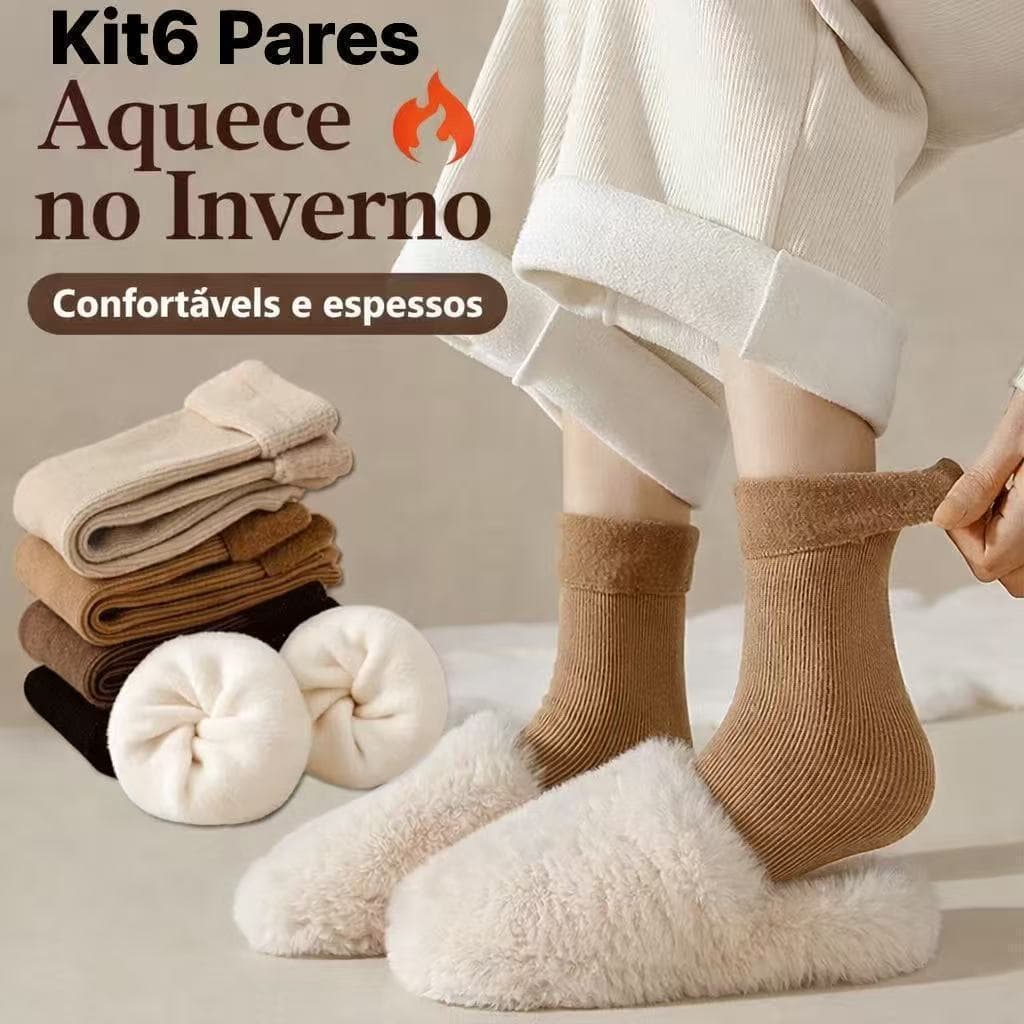 Kit6 Pares de Meias Grossas Térmicas Flexíveis Femininas De Inverno 35-40 Cor aleatória