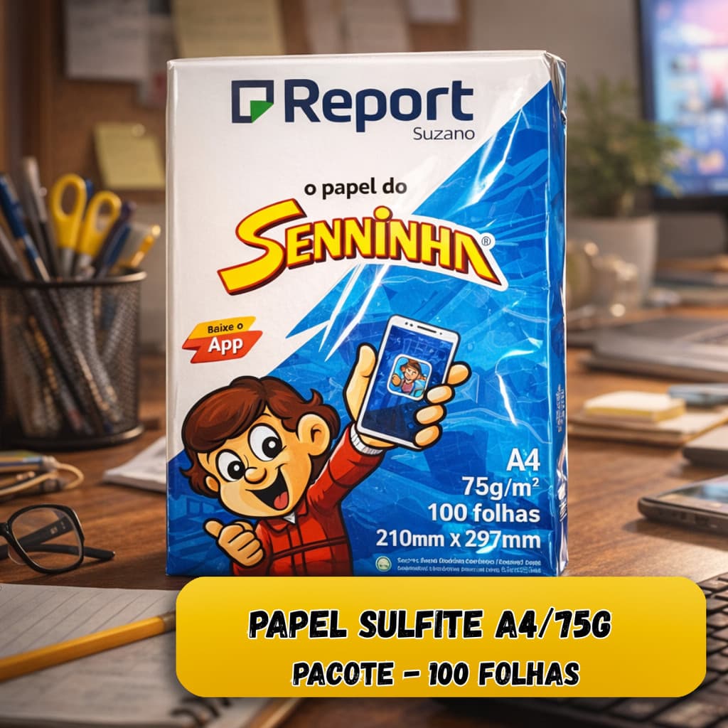KIT Pacote Folhas De Papel Sulfite A4  75g Branco Liso Seninha Report 100 a 500 Folhas