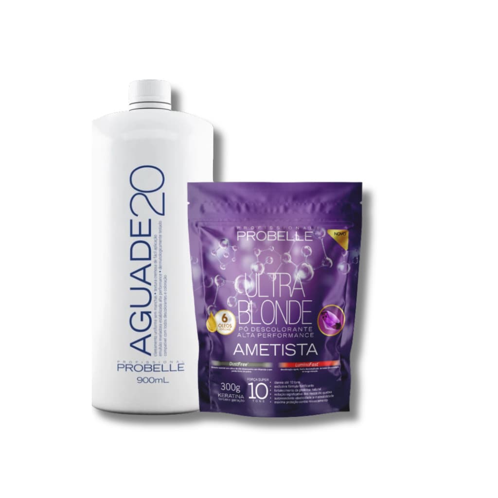 kit Pó Descolorante Ametista Ultra Blond 300g + Água oxigenada Cremosa 20 vol 900ml probelle