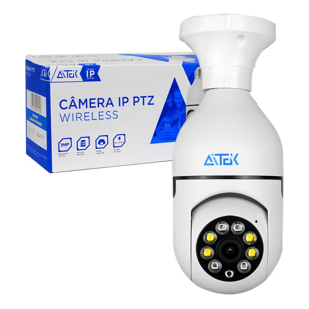 Câmera IP PTZ Aitek Full HD Wi-Fi Visão Noturna Colorida Exterior