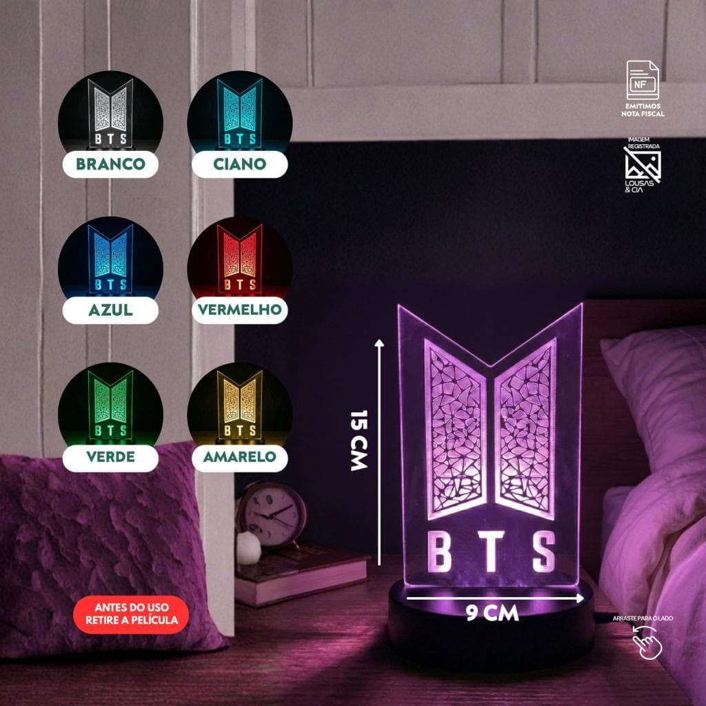 LED Luminária BTS Kpop Transparente 7 Cores Touch USB
