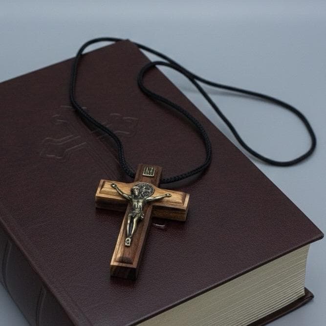 Colar Crucifixo Cordão Cruz Madeira Maciça