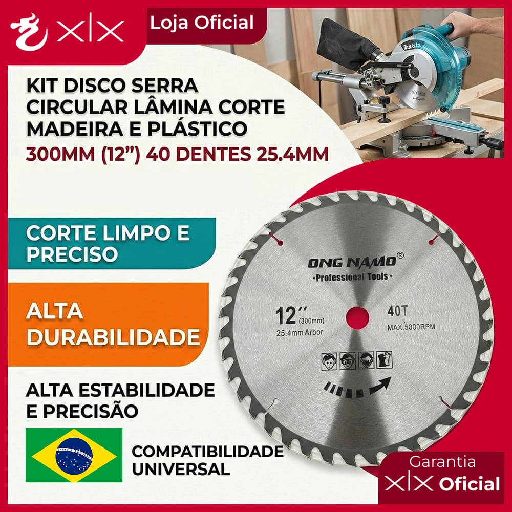 Kit Disco Serra Circular Lâmina de Corte Madeira 300mm x 25.4mm 40t 12 Polegadas 40 Dentes