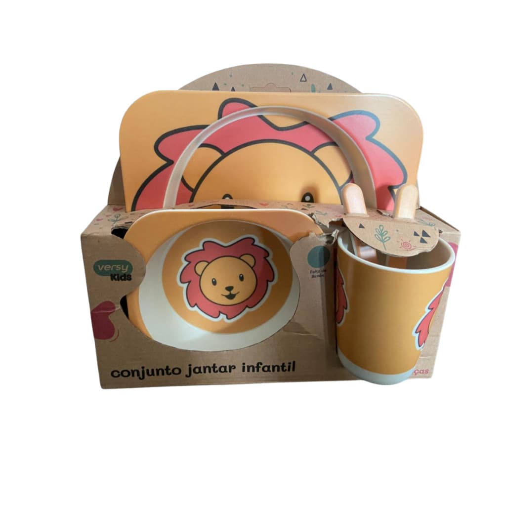 Kit Conjunto refeição Infantil Bebe Versy Kids Leão
