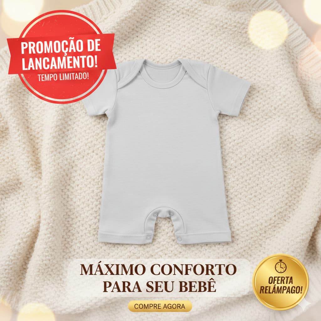 Roupa de Bebê Macacão Curto Infantil Menino Menina Suedine 100% Algodão P  ao G Dia a Dia