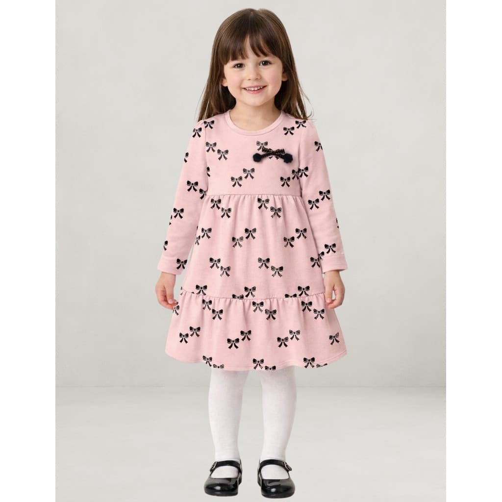 Vestido Infantil Menina Inverno Laço Rosa em Moletinho Confortável e Sofisticado Milon 2001478