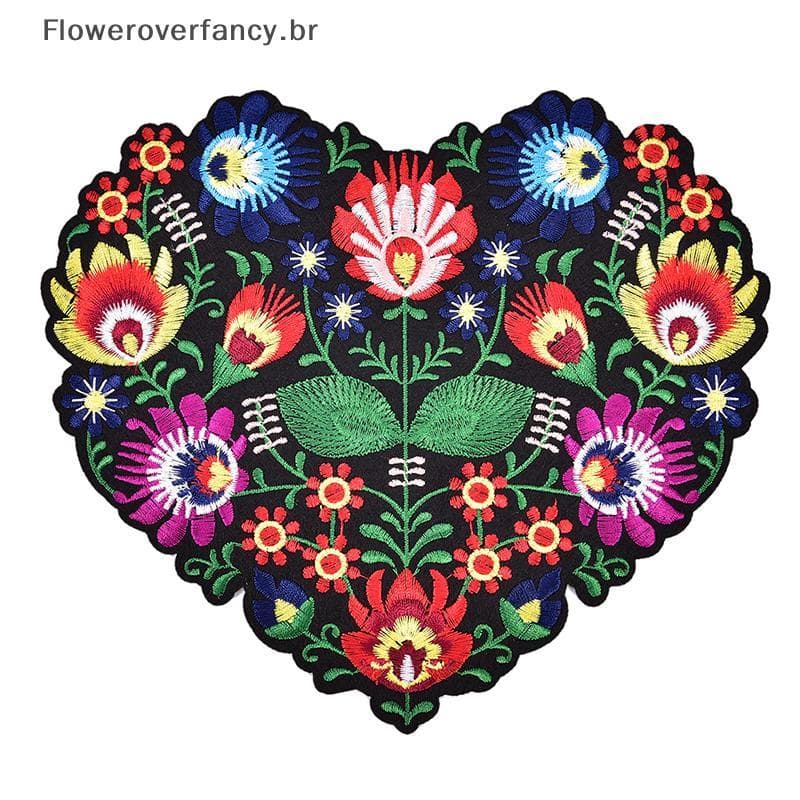FFBR 1 Peça Remendos De Apliques Bordados De Flores Em Formato De Coração Para Roupas De Ferro Quente