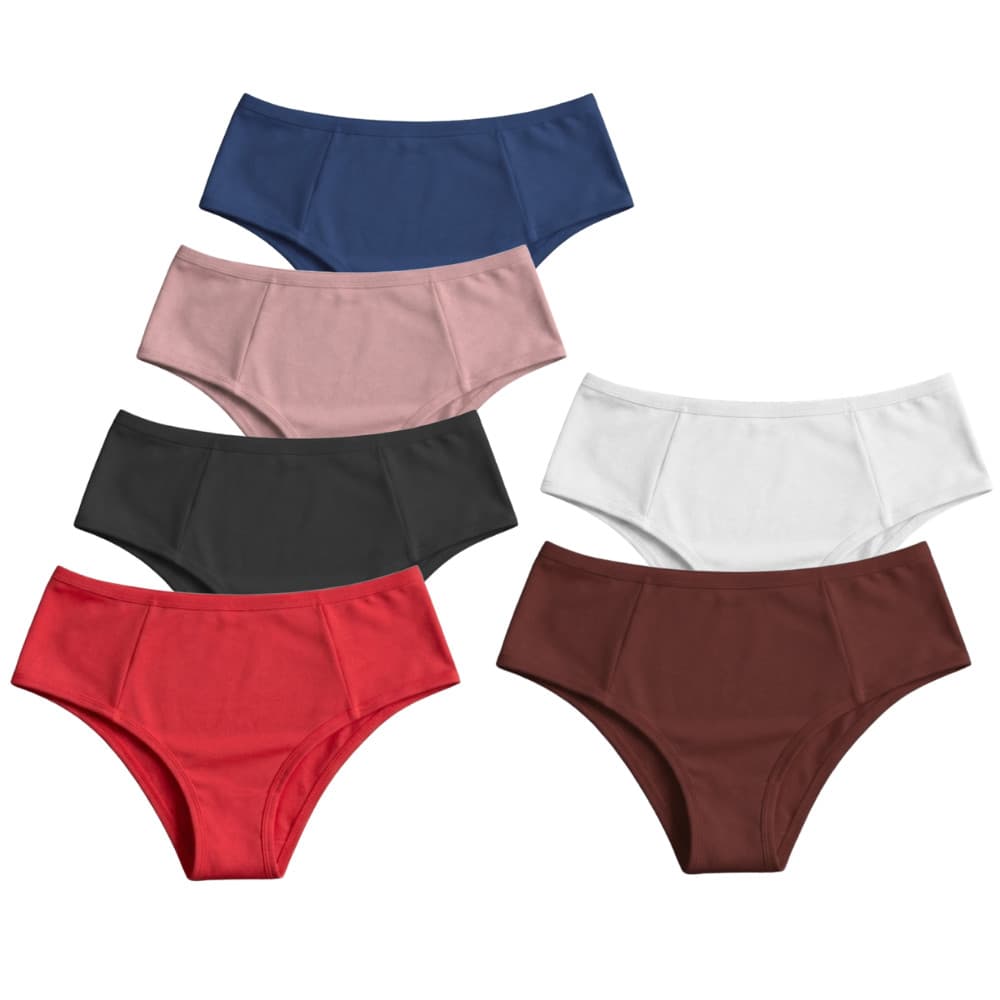 Promoção Kit 6 Calcinhas Plus Size Tanga Cós Alto Microfibra Forro Algodão Dupla Camada | 052