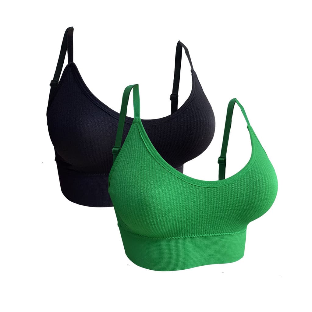 Kit 2 Tops Femininos Fitness Poliamida Com Bojo Removível Alças Ajustáveis Academia Sutiã Liso Confortável