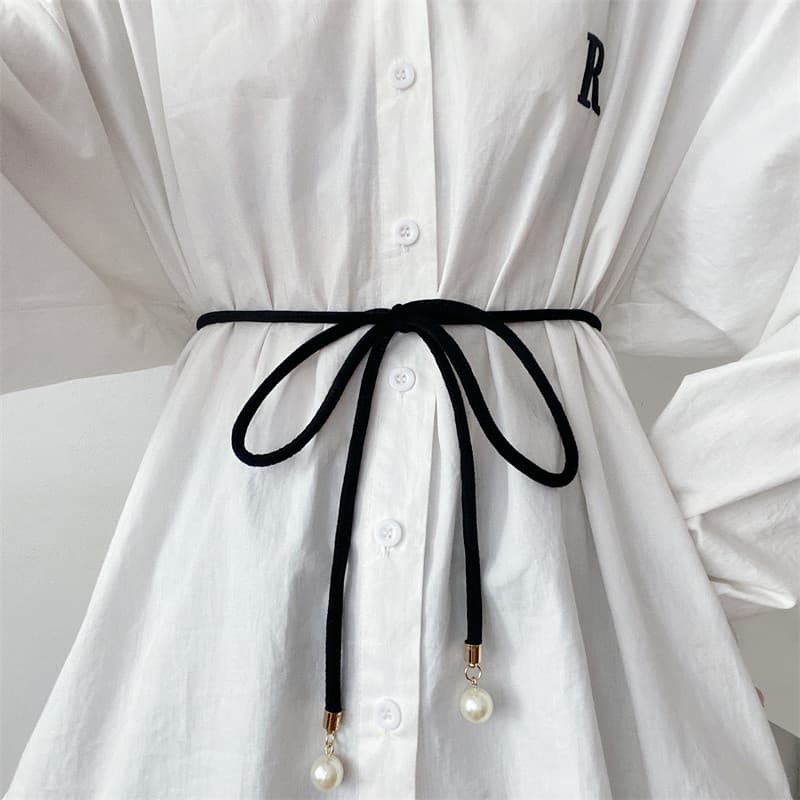 Versão coreana pérola doce elegante cinto feminino combinando saia camisa terno cintura estreita novo estilo atado flane