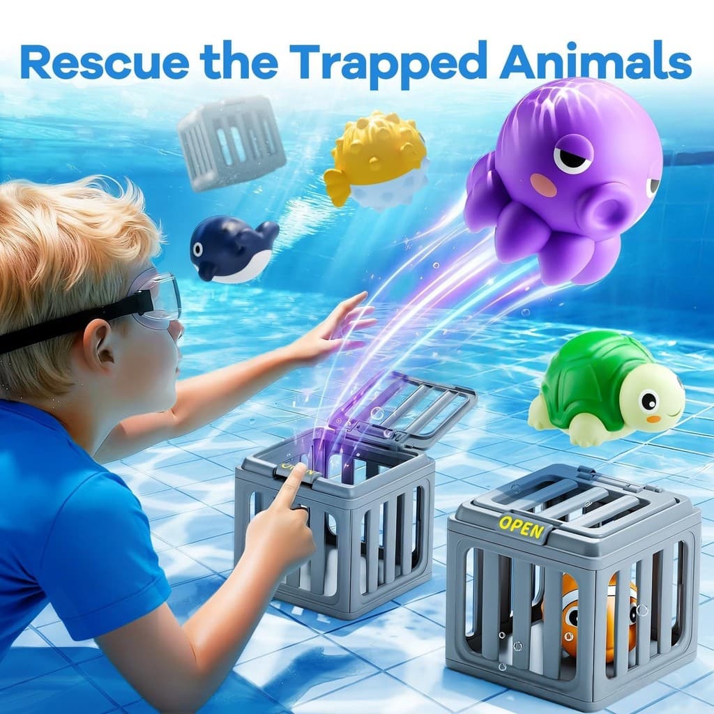 Brinquedos De Mergulho Para Piscina Infantil-Conjunto De Banho Bonito De Criatura Marinha Com Gaiola Flutuante , Brinque