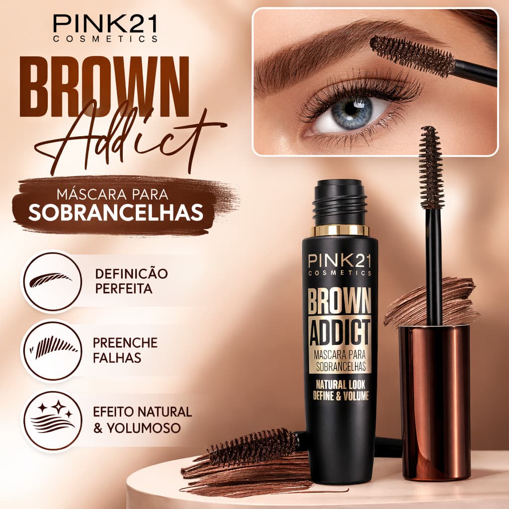 Máscara de Cilios Marrom / Brown Addict Pink 21 / Máscara de Cilios Volume e Definição