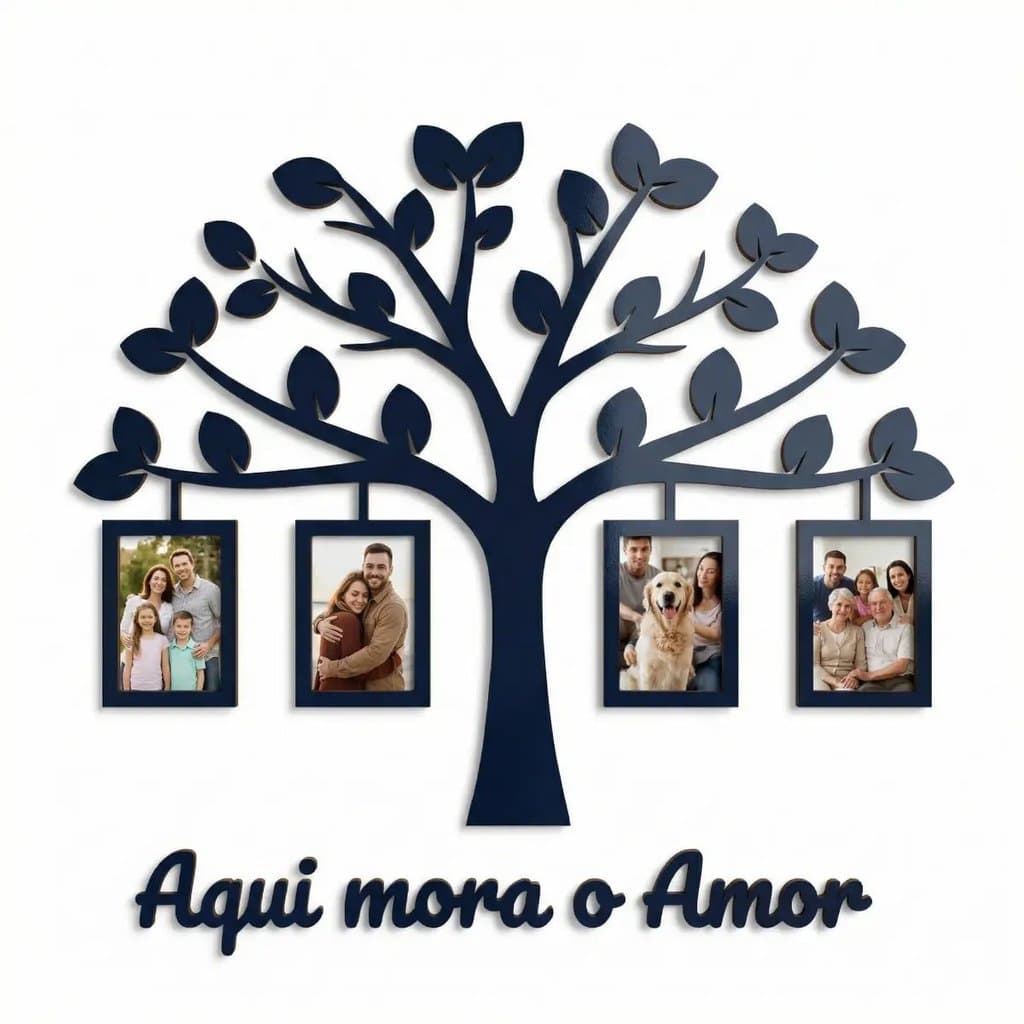 Árvore Genealógica Porta Retrato Painel de Fotos Parede Decoração Sala Aqui Mora o Amor Família Quadro