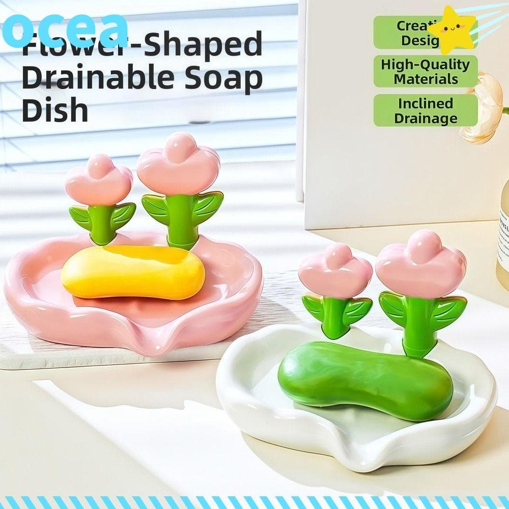 Bandeja De Sabonete OCEA , Com Calha De Drenagem , Saboneteira Design De Tulipa , Rack De Armazenamento Antiderrapante
