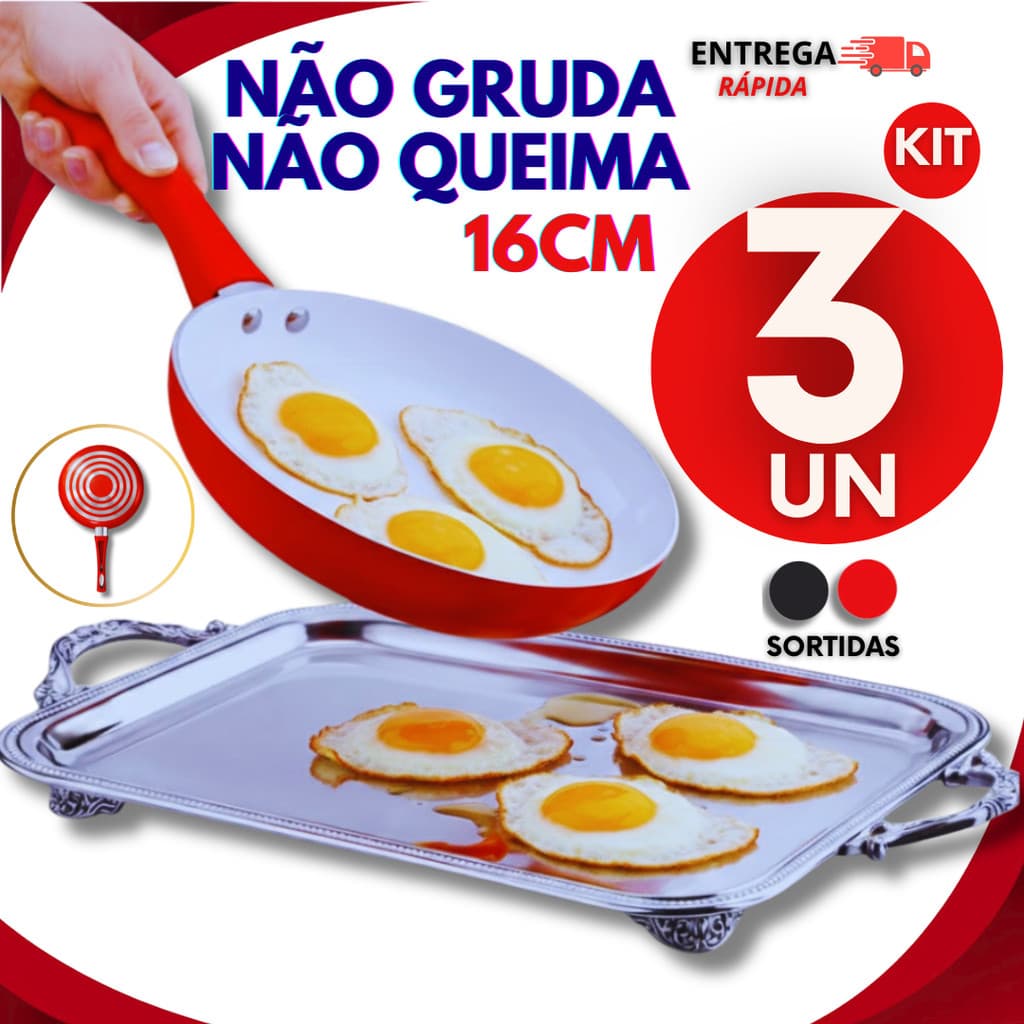 Jogo Frigideira 16cm Antiaderente Cerâmica Cabo Silicone Resistente Cor Sortida