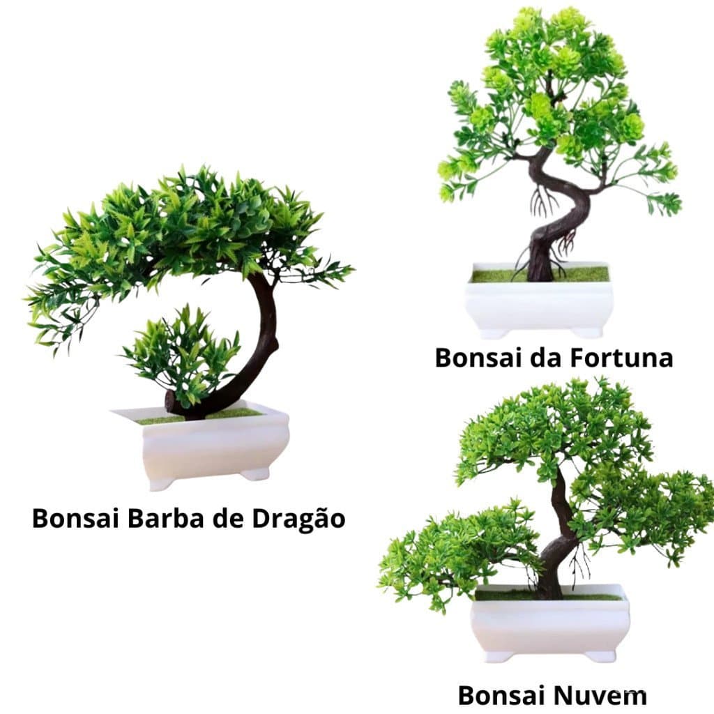 Conjunto de 3 peças de bonsai artificial realista, bonsai de pinheiro de plástico natural para decoração