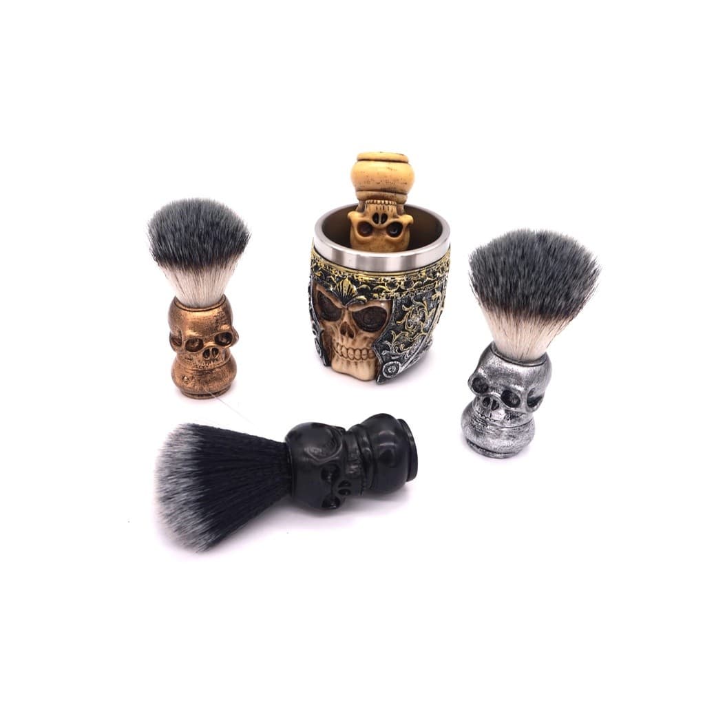 Kit Cumbuca Caveira de Resina e Pincel Personalizado em CAVEIRA Barbearia