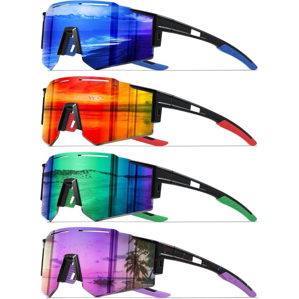 4PACK Óculos de Sol Esportivos Polarizados para Homens, Proteção UV, Óculos de Sol para Ciclismo e Pesca, Armação Grande