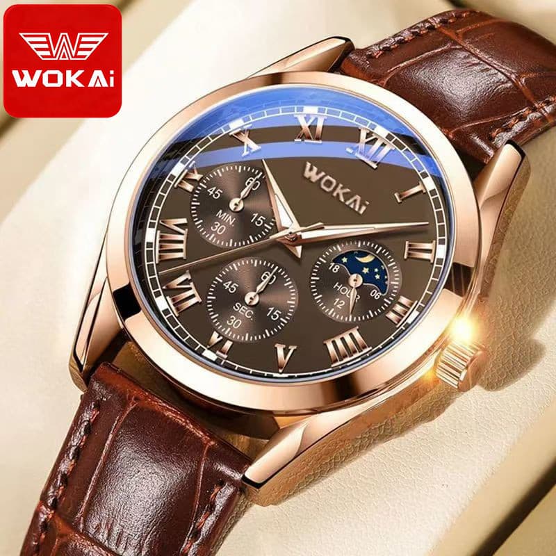 Novo Relógio De Quartzo Masculino Wokai , Caixa De Liga , Ouro Rosa