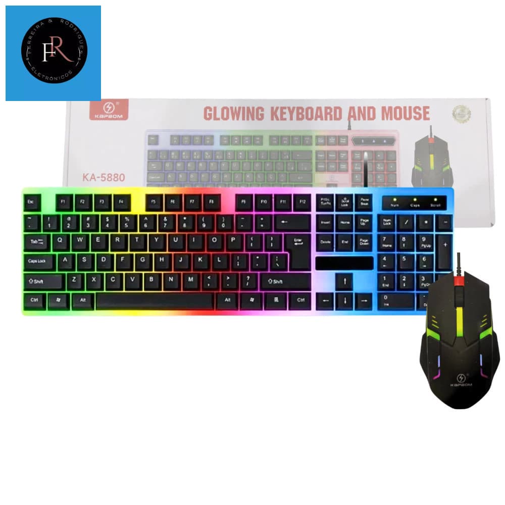 Teclado c/ Kit Teclado E Mouse Gamer Semi Mecânico LED RGB Kapbom KA-5880