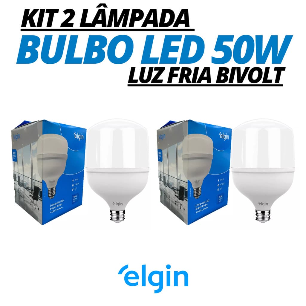 Kit 2 Lâmpada Led Bulbo 50w Alta Potência E27 Bivolt Luz Branca 6500k