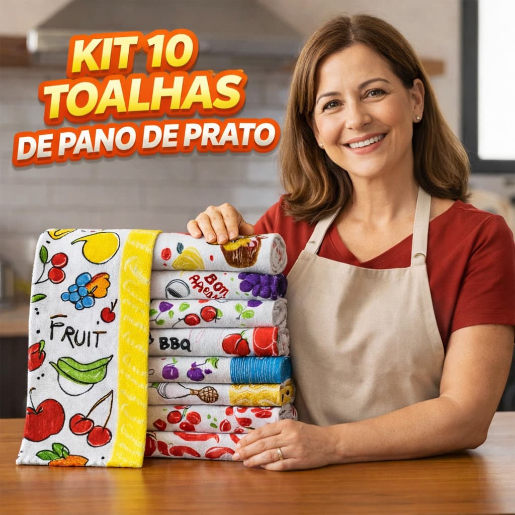 Kit Com 10 Panos de Prato Atoalhados Estampados 40x60cm