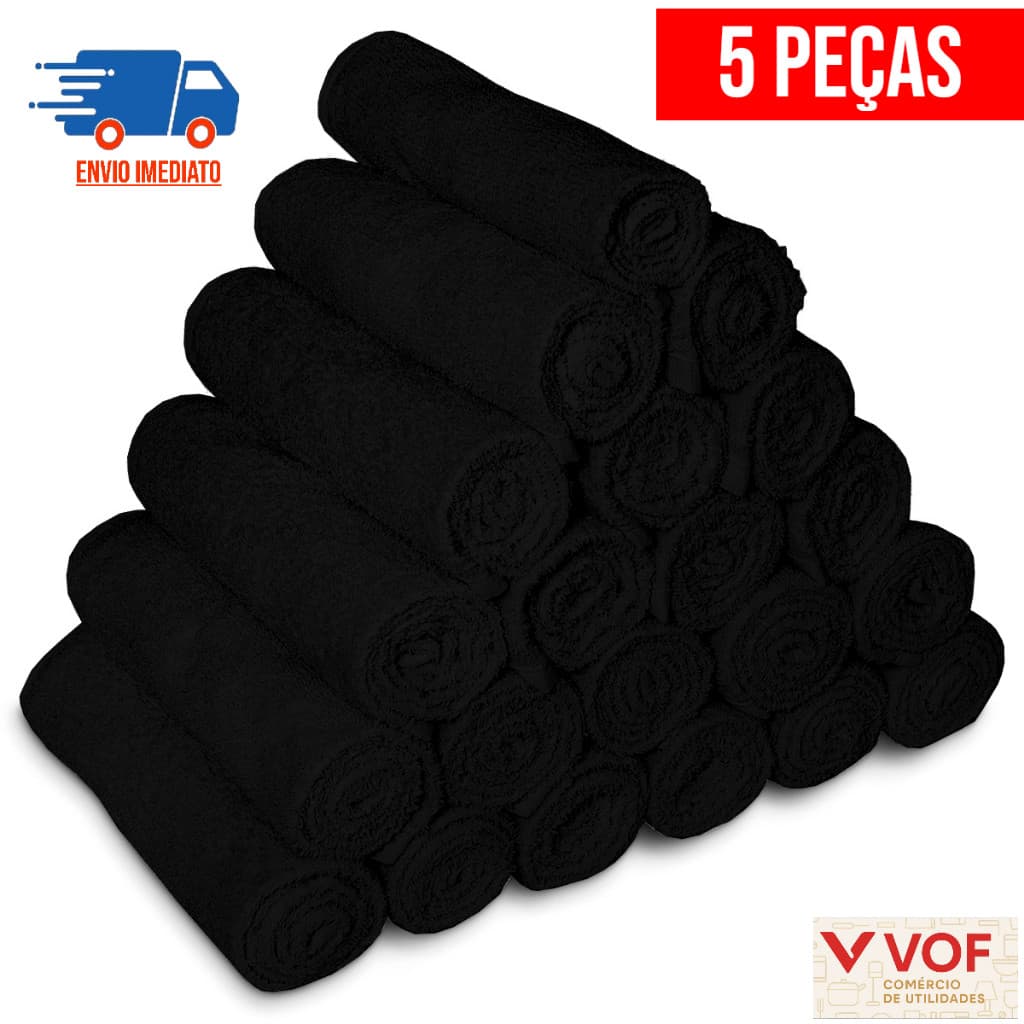 Kit Com 5 Toalhas de Rosto Preta P/ Salão 70x45 100 % algodão Clássica/Atacado