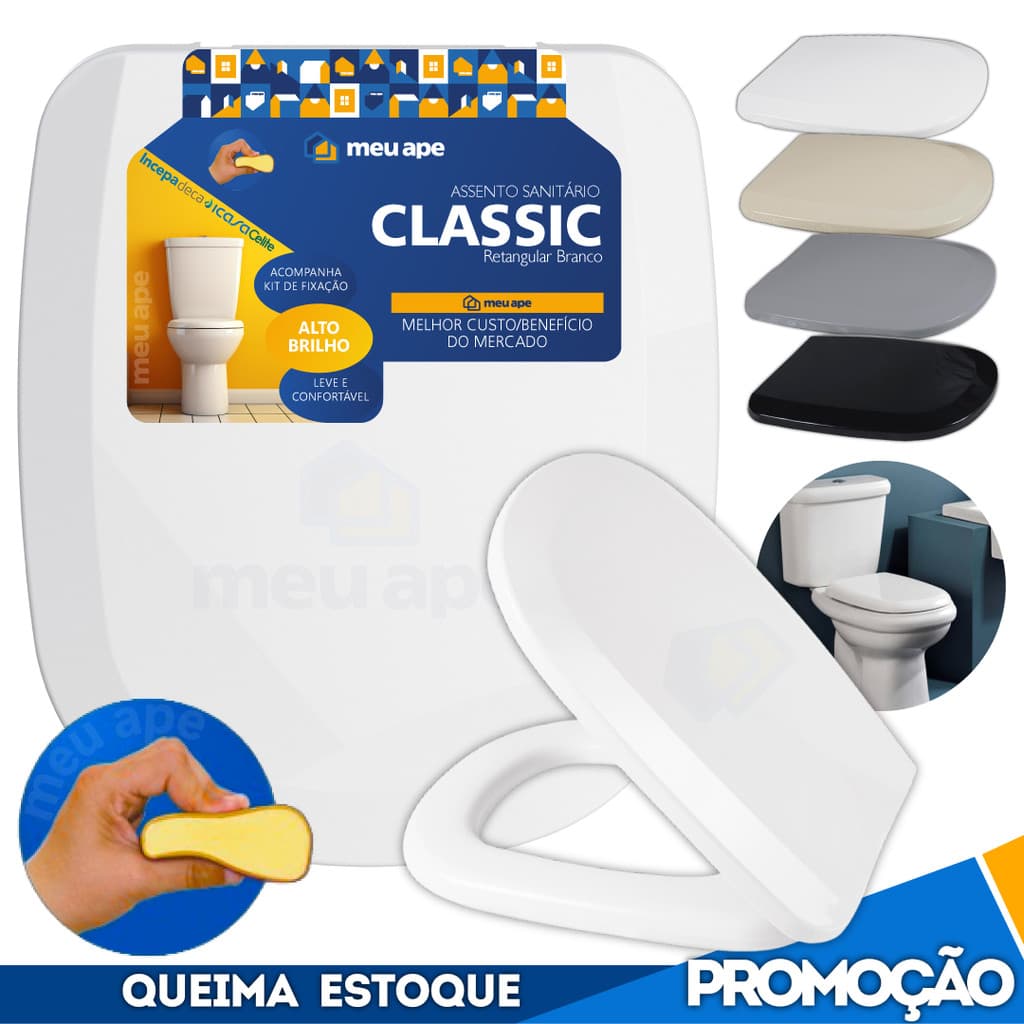 Assento Sanitário Tampa Vaso Almofadado Classic Quadrado Retangular Icasa Fiori Celite Hervy Deca