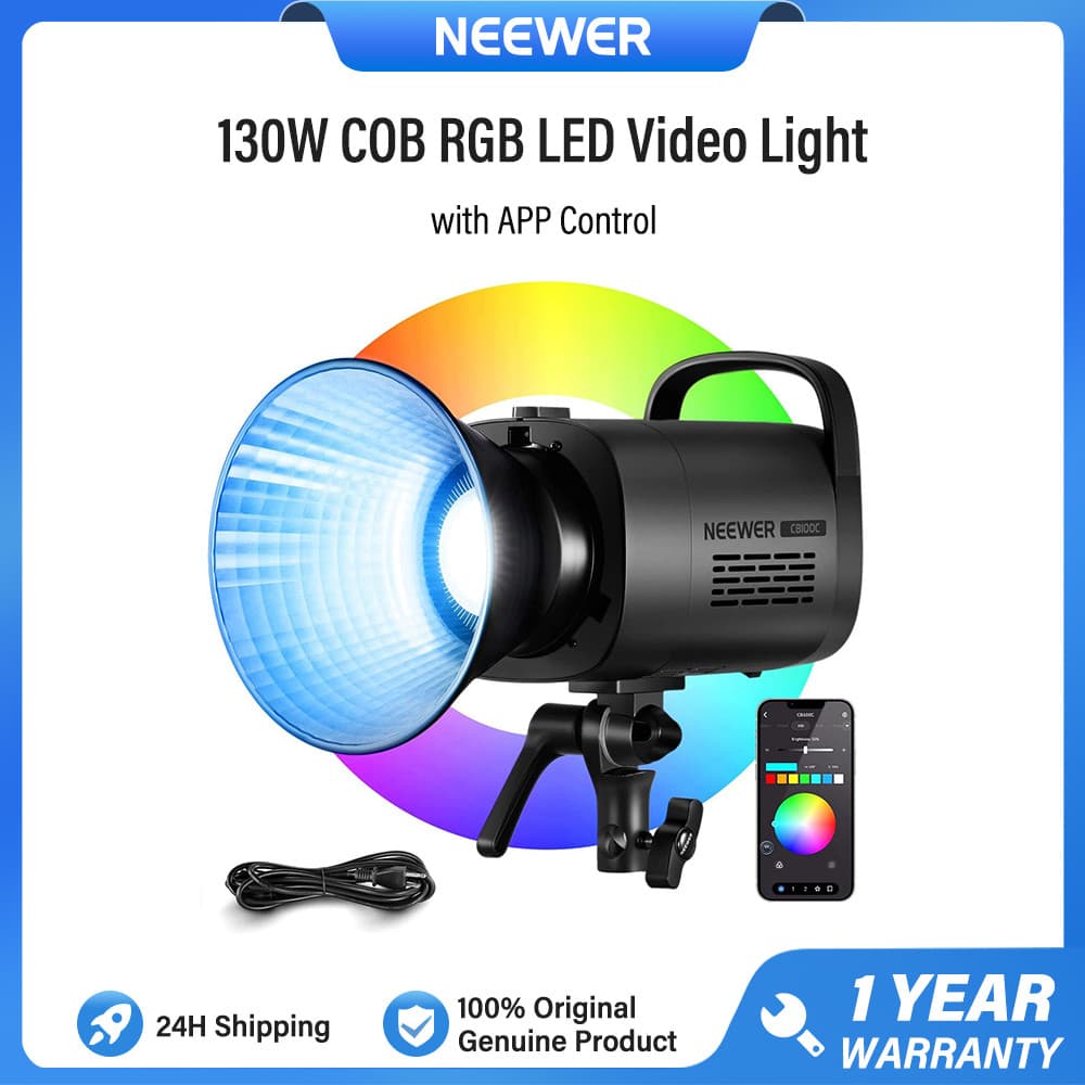 NEEWER Luz De Vídeo LED 130W COB RGB Com Controle De APP , Iluminação De Saída CRI97 2700K-6500K 27000lux/m , CB100C