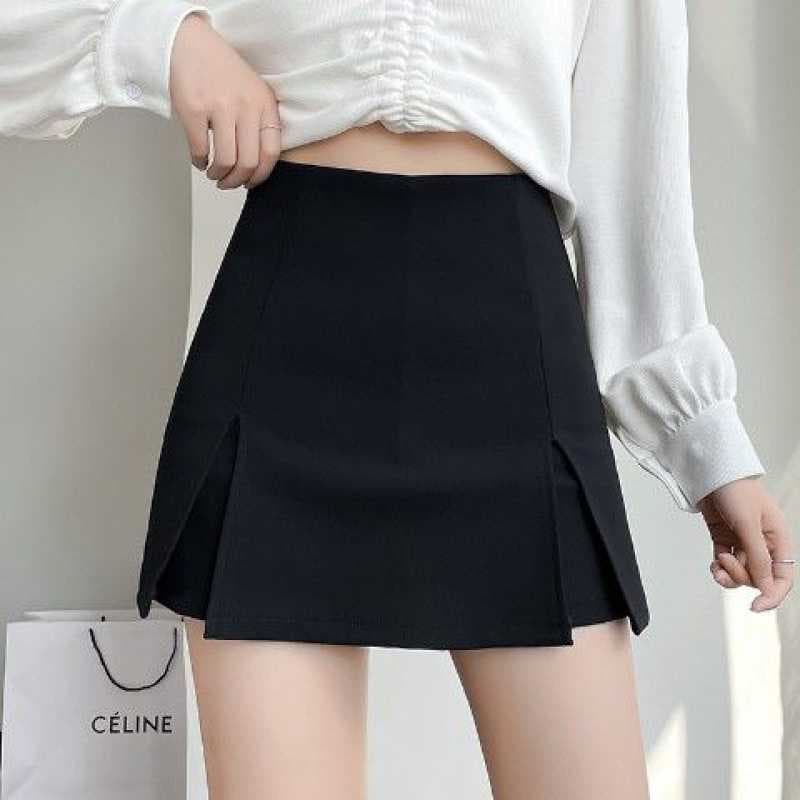 Preto Split saia feminina verão cintura alta mais magro olhar a linha tamanho grande gordura mm Chiffon terno Hip-embala