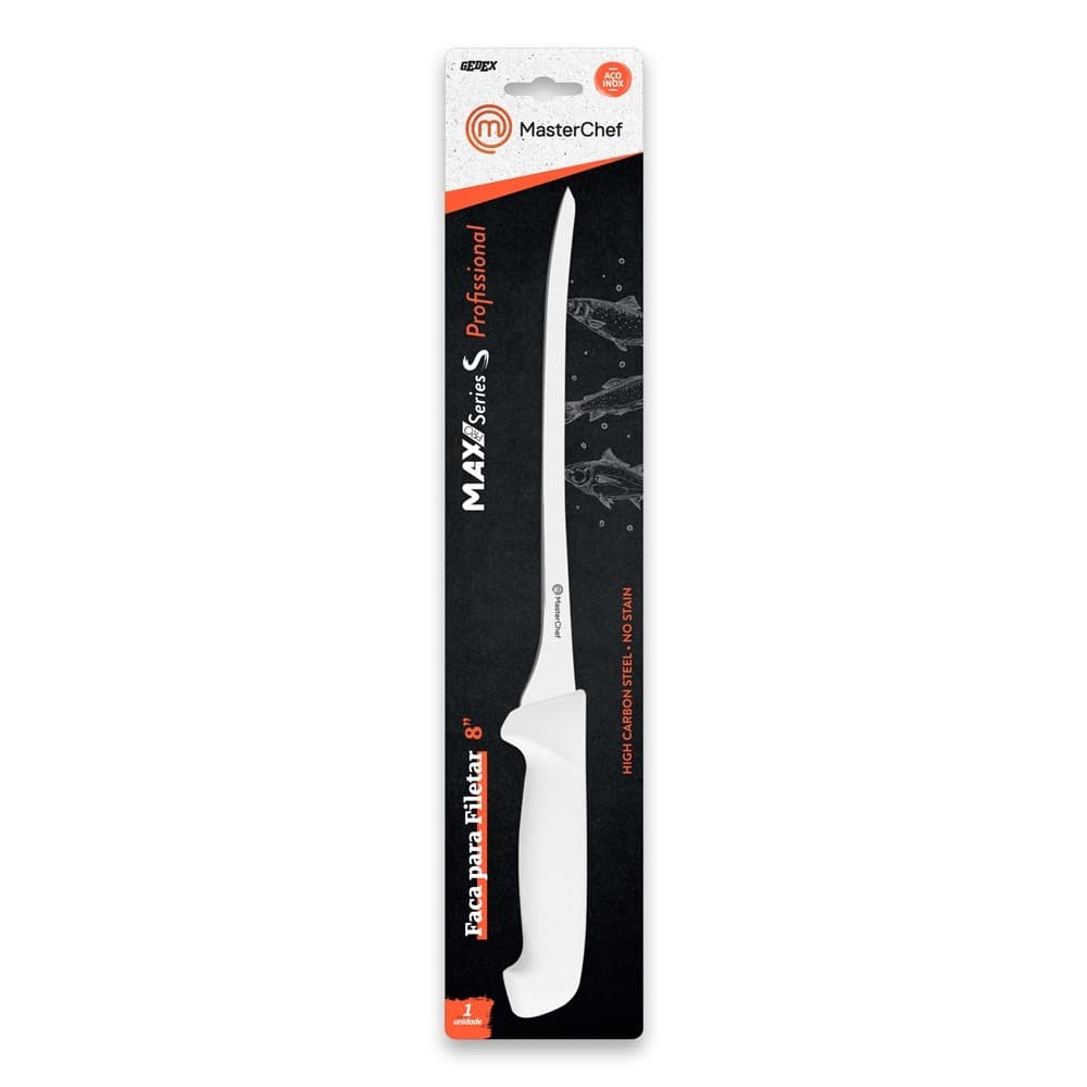 Faca Filetar 8" Aço Inox Max Series Profissional Masterchef