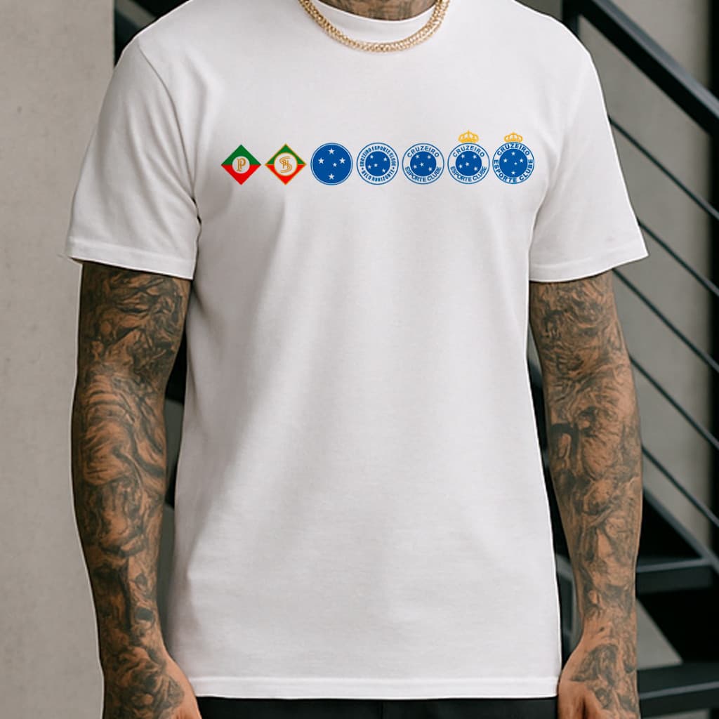 Camiseta do Cruzeiro Masculina Escudos Camisa de Time Mineiro Cabuloso Esportiva Torcida Quebrada Torcedor Treino Futebo