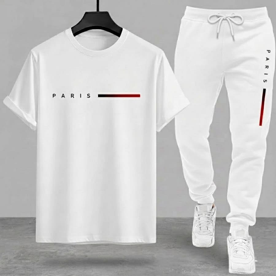 Conjunto Masculino Paris Camiseta Básica Calça Moletom Streetwear Confortável Kit Inverno