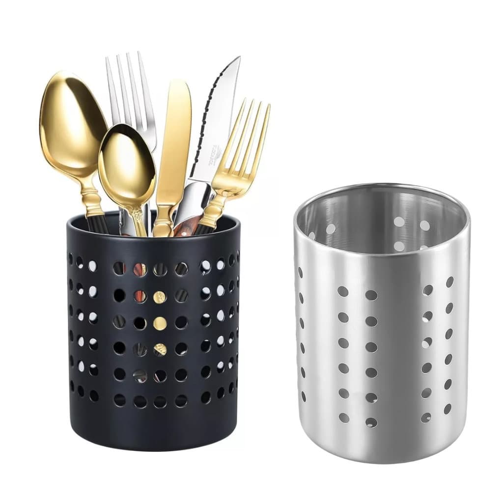 Kit 2 Escorredor Talher Preto Inox Talheres Suporte Redondo