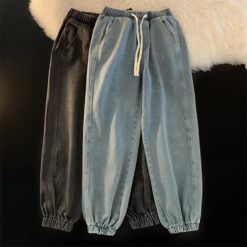 Estilo americano Leggings Jeans masculino Retro Harem calças primavera verão street Wear alta rua cintura elástica solta