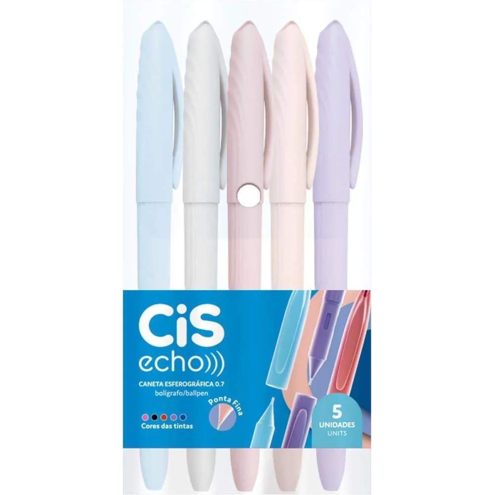 Caneta Esferografica Cis Echo Estojo com 5 Cores