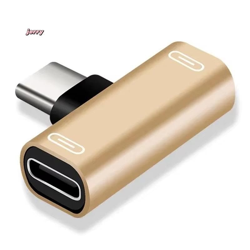 Adaptador Duplo Tipo C De 3 Portas Conversor De Carregador De Fone De Ouvido Para Smartphones Dourado