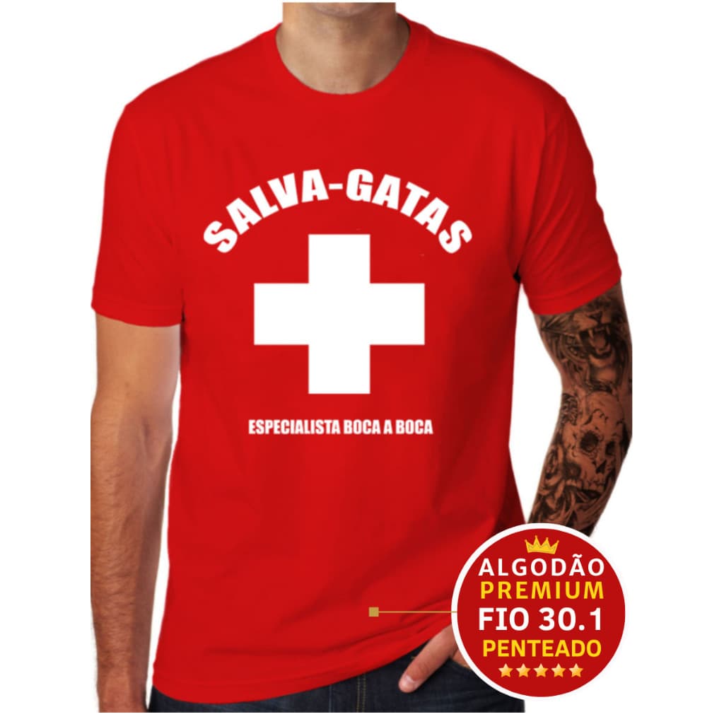 Camiseta Camisa Masculina Salva Gatas e Afoga as Feias Frases Engraçadas Carnaval Algodão 30.1 Premium