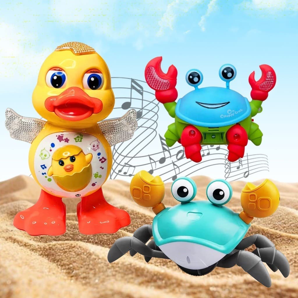 Kit Pato Caranguejo Fujão Brinquedo Musical Que Dança Patinho Dançarino Dancing Anda Mexe com Som Brinquedo Interativo