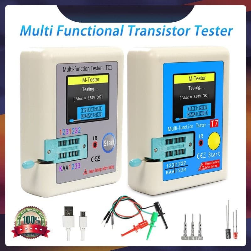 Testador de transistor multifuncional LCR-TC1-7 Display LCD Múltiplo Medidor 2 Triodo Capacitor Resistor Display Formulá
